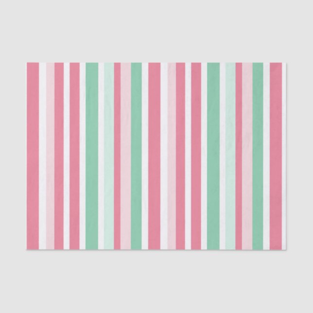 Pink Mint Stripes Christmas  Tissue Paper (Front)