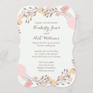 Pink Mint Sweet Floral Wreath Wedding Invite