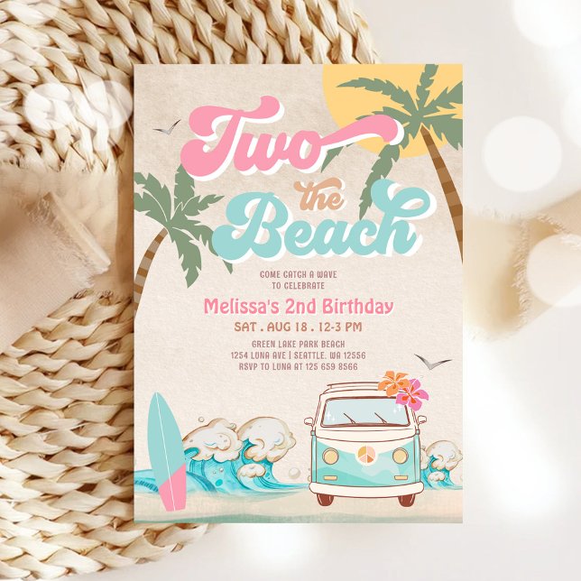 Pink Mint Two The Beach Surfing 2nd Birthday Invitation (Creator Uploaded)
