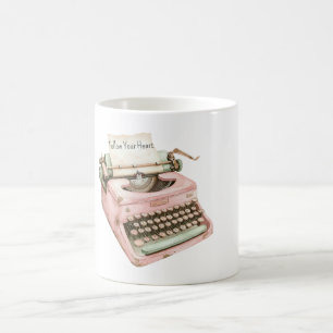 Pink Mint Typewriter Follow Your Heart Coffee Mug