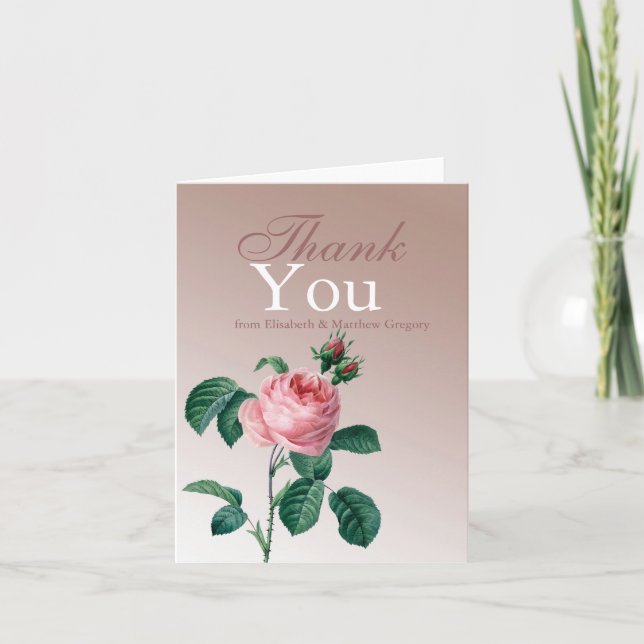 Pink Mist Rose Wedding Thank You Card (Front)