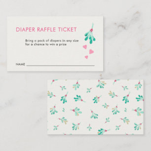 Pink Mistletoe Baby Shower Diaper Raffle Card