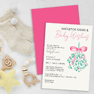 Pink Mistletoe Baby Shower Invitation for Girls
