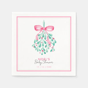 Pink Mistletoe Baby Shower Napkins for Girls
