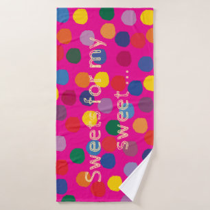 Pink mit bunten Punkten und Schriftzug - Bath Towel Set