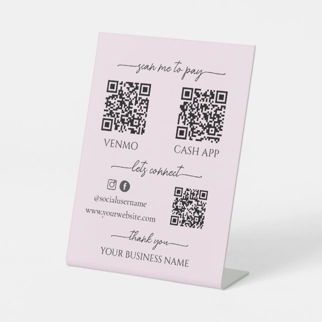 Pink Mobile Checkout Business qr code table topper Pedestal Sign (Front)