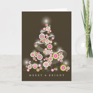 Pink Mod Circles Glowing Abstract Christmas Tree Holiday Card