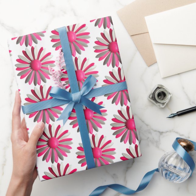 Pink MOD Daisy Flower Spring Summer Garden Wedding Wrapping Paper (Gifting)
