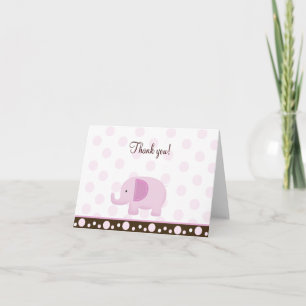 Pink Mod Elephant Folded Thank you notes