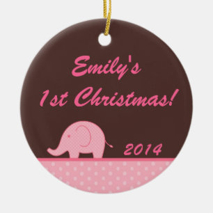 Pink Mod Elephant Jungl Personalised Name Ornament