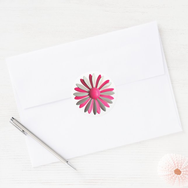 Pink MOD Flower Spring Summer Garden Wedding Classic Round Sticker (Envelope)
