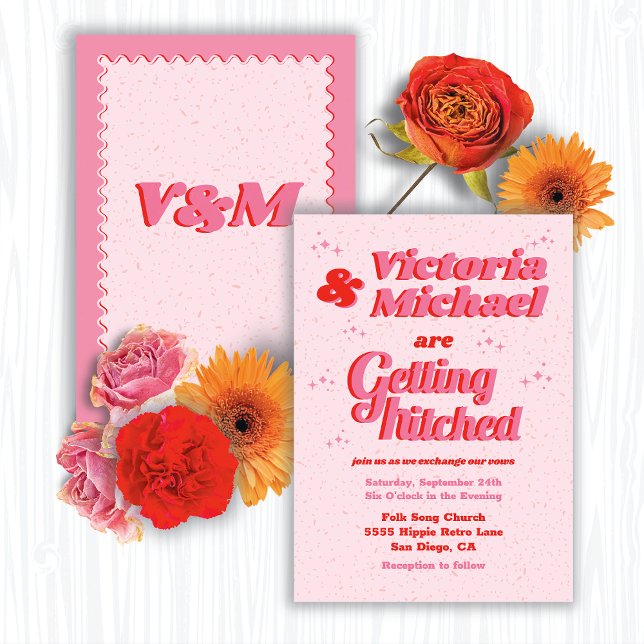 Pink Mod Retro Wedding Invitation (Creator Uploaded)