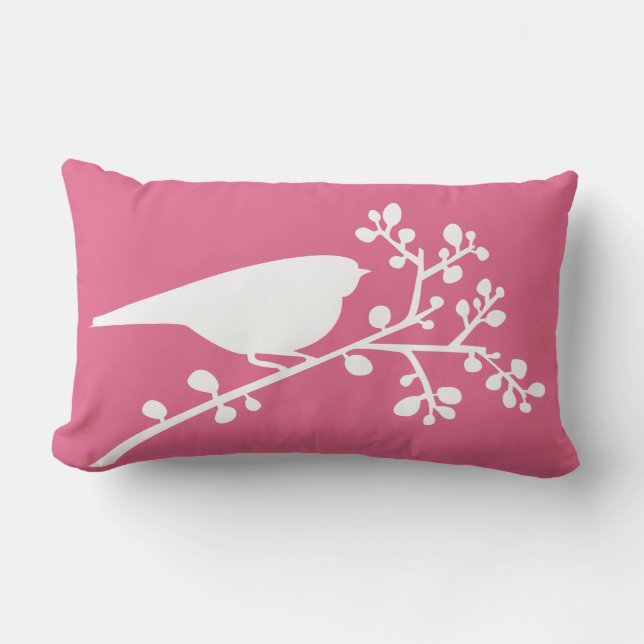 Pink Mod Single Bird and Berries {pick your colour Lumbar Cushion (Front)