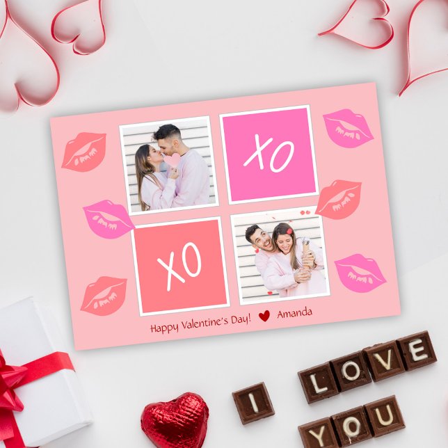 Pink Modern 2 Photo Couple Happy Valentine's Day  Holiday Card (Pink Modern 2 Photo Couple Happy Valentine's Day Holiday Card)