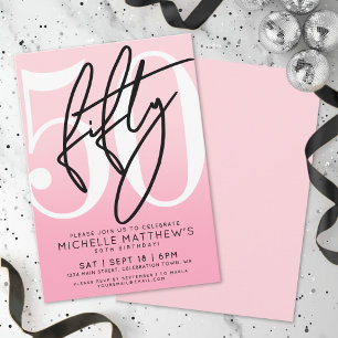 Pink Modern 50th Birthday Invitation
