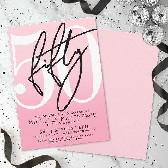 Pink Modern 50th Birthday Invitation (Pink Modern 50th Birthday Invitation )