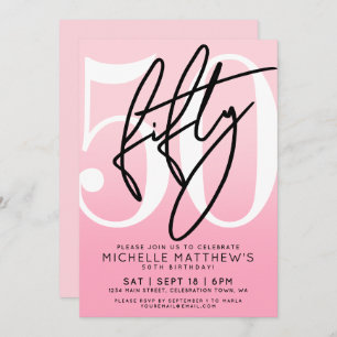 Pink Modern 50th Birthday Invitation