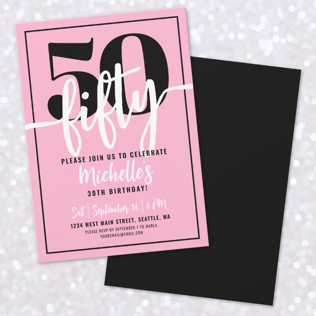 Pink Modern 50th Birthday Party Invitation (Pink Modern 50th Birthday Party Invitation)
