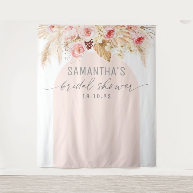 Pink Modern arch boho pampas floral backdrop Tapestry (Front)