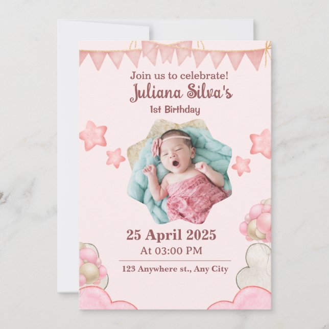 Pink modern birthday Invitation (Front)