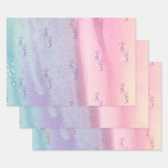 Pink Modern Birthday Wrapping Paper Sheet (Set)