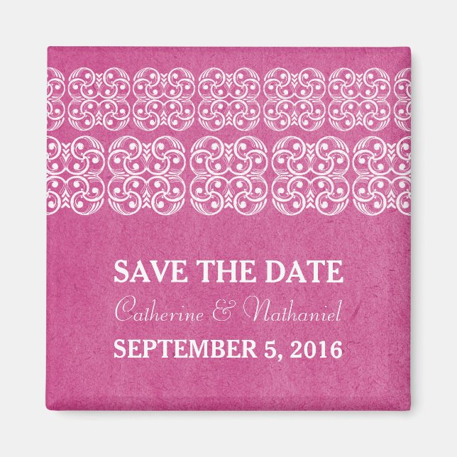 Pink Modern Bohemian Save the Date Magnet (Front)