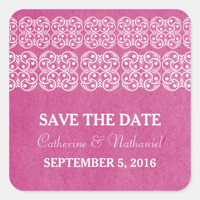 Pink Modern Bohemian Save the Date Stickers (Front)