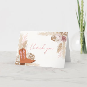 Pink Modern Boho Cowgirl Boots Pampas Baby Shower Thank You Card