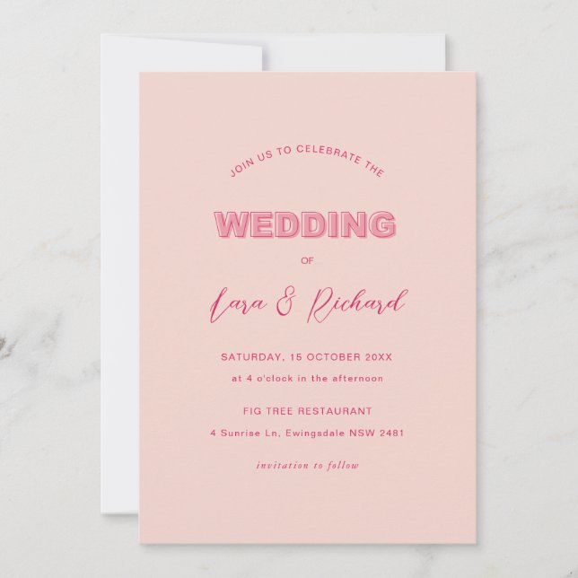 Pink Modern Bold Type Text Wedding Invitation (Front)