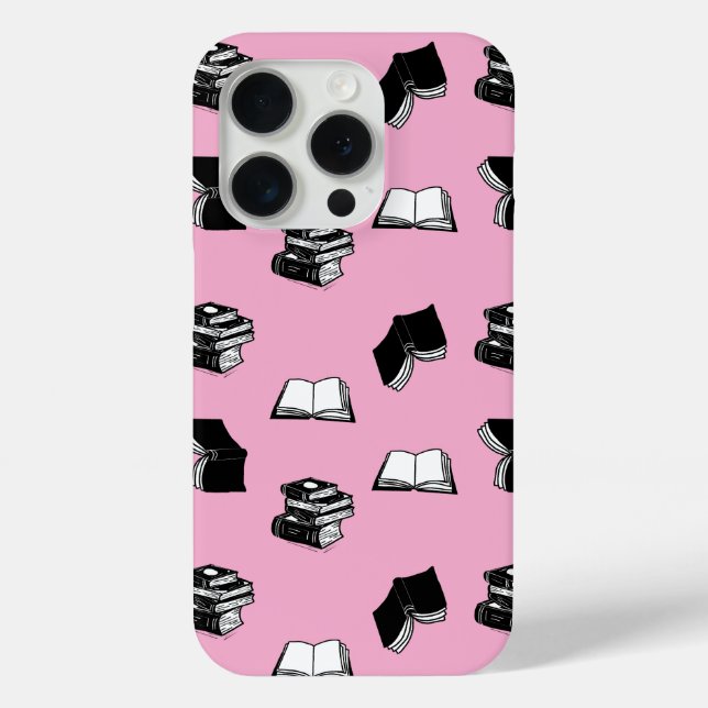 Pink Modern Bookish Bibliophile Book Pattern Case-Mate iPhone Case (Back)