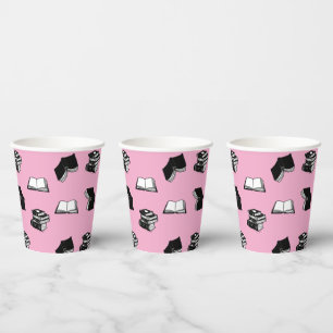 Pink Modern Bookish Bibliophile Book Pattern Paper Cups