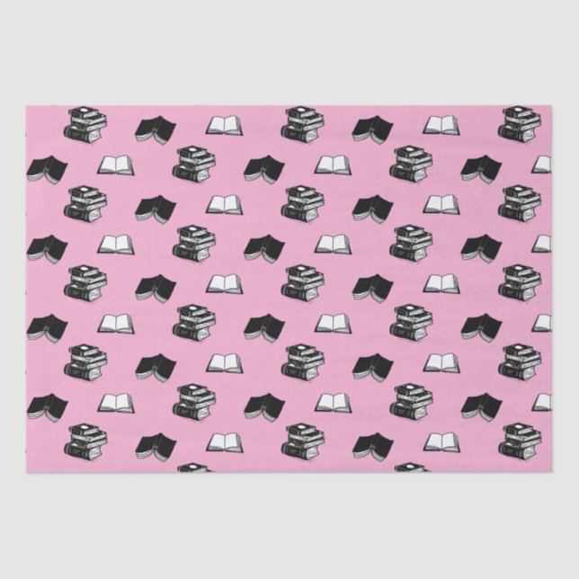 Pink Modern Bookish Bibliophile Book Pattern Tissue Paper (Front)