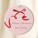 Pink Modern Bow Ceramic Ornament<br><div class="desc">Pink Red Merry Christmas Holiday Card for sisters or collegues.</div>