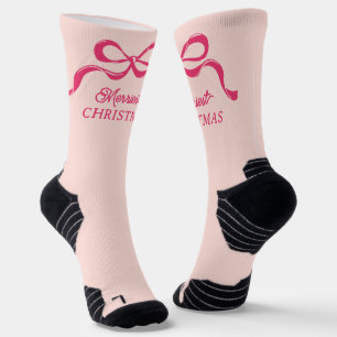 Pink Modern Bows Retro Christmas Holiday Socks