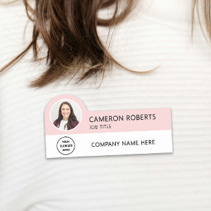 Pink Modern Business Logo Photo Employee Name Tag