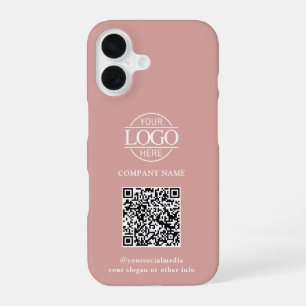 Pink Modern Business Logo & QR Code Promotional iPhone 16 Case