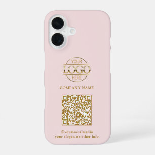 Pink Modern Business Logo & QR Code Promotional iPhone 16 Case
