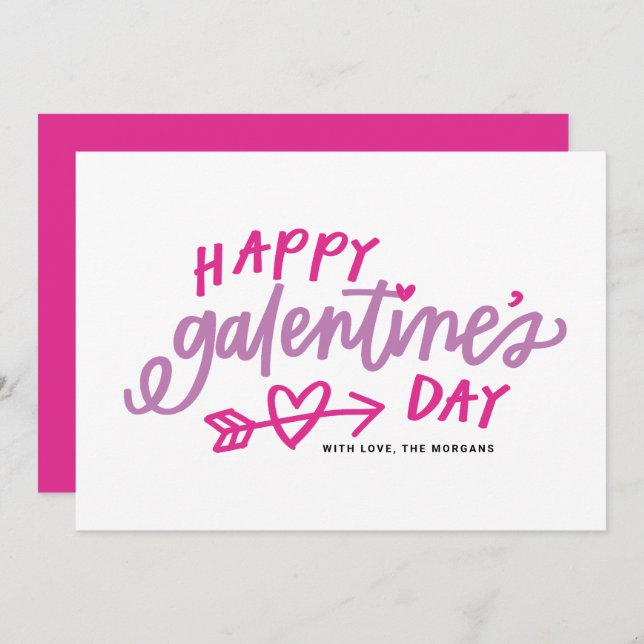 Pink Modern Calligraphy Happy Galentine's Day Holiday Card (Front/Back)