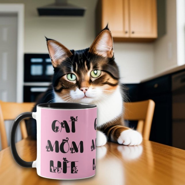 Pink Modern Cat Mum Life Cute Mother's Day  Mug (Creator Uploaded)