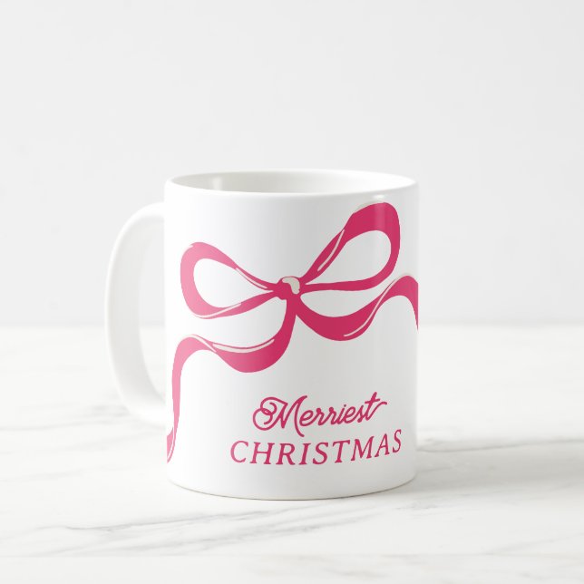 Pink Modern Christmas Classic Bows Holiday  Coffee Mug (Front Left)