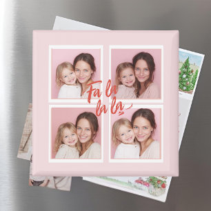 Pink Modern Christmas Photo Collage   Fa La La Magnet