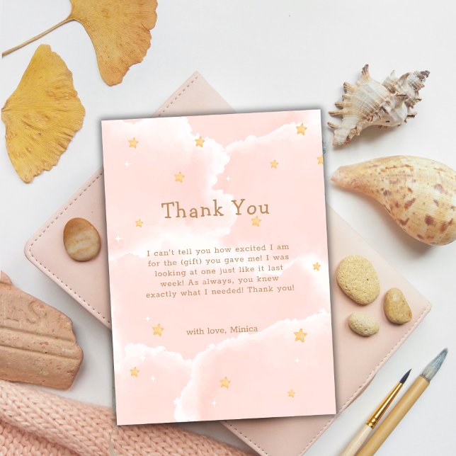 Pink Modern Cloud Nine Stars Girl Baby Shower  Thank You Card (Pink Modern Cloud Nine Stars Girl Baby Shower Thank You Card)