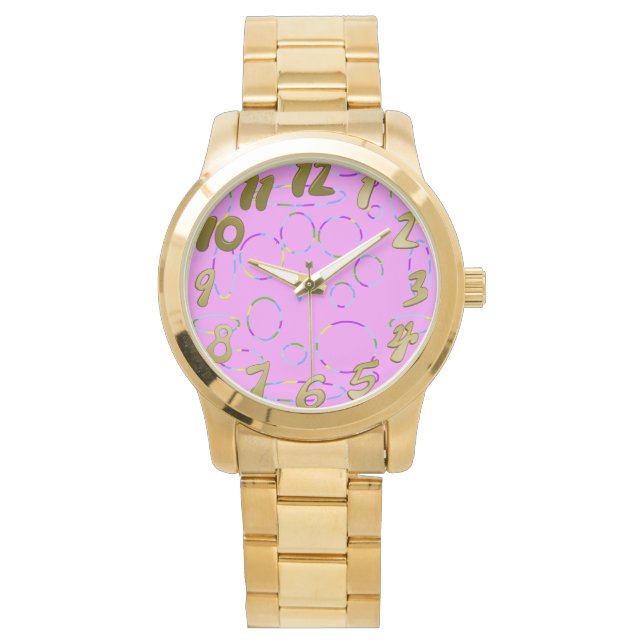 Pink Modern Cool Circles Loops Fruity Splash Watch (Front)
