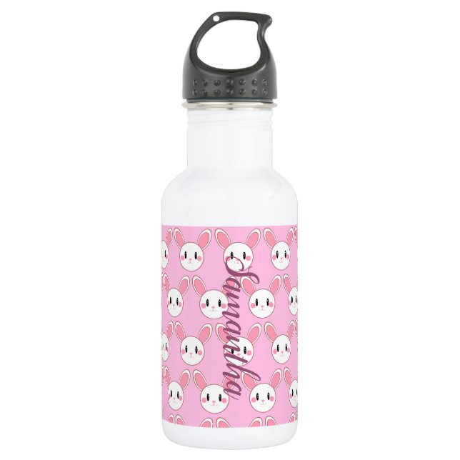 Pink Modern Cute Fluffy Bunny Rabbit 532 Ml Water Bottle (Front)