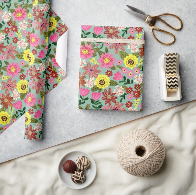 Pink modern daisy floral easter spring pattern wra wrapping paper (Crafts)