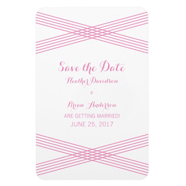 Pink Modern Deco Save the Date Magnet (Vertical)