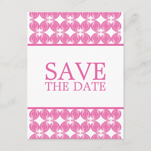 Pink Modern Deco Save the Date Postcard (Front)