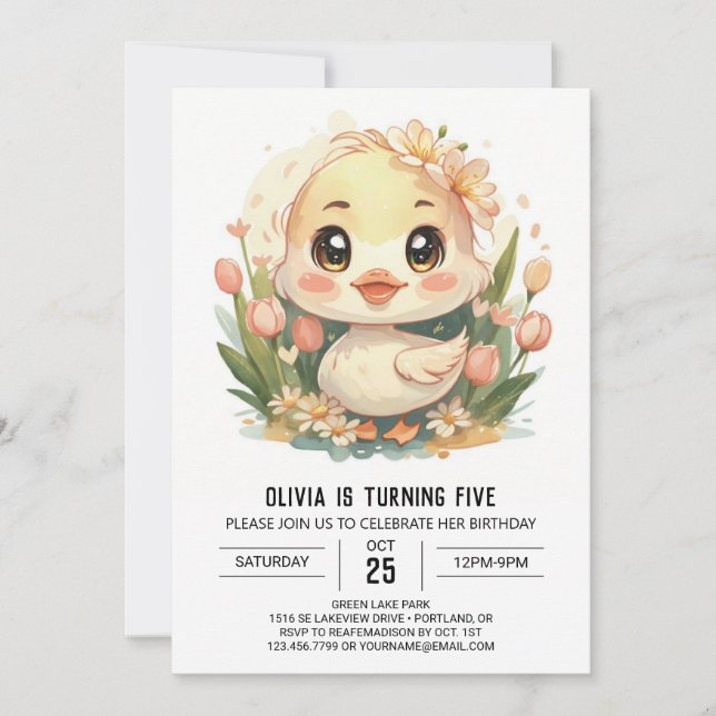 Pink Modern Duck Birthday Invitation (Front)