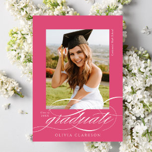Pink Modern Elegant Script Photo Graduation Announcement