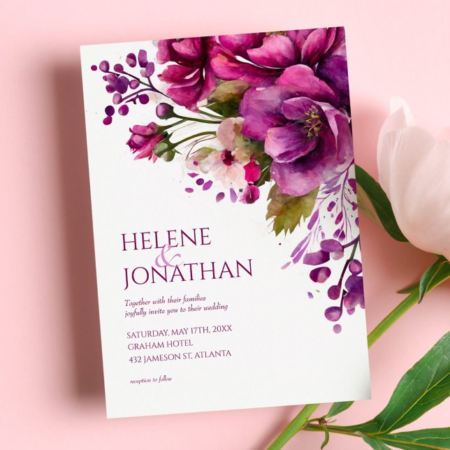 Pink Modern Elegant Watercolor Floral Wedding Invitation (Creator Uploaded)